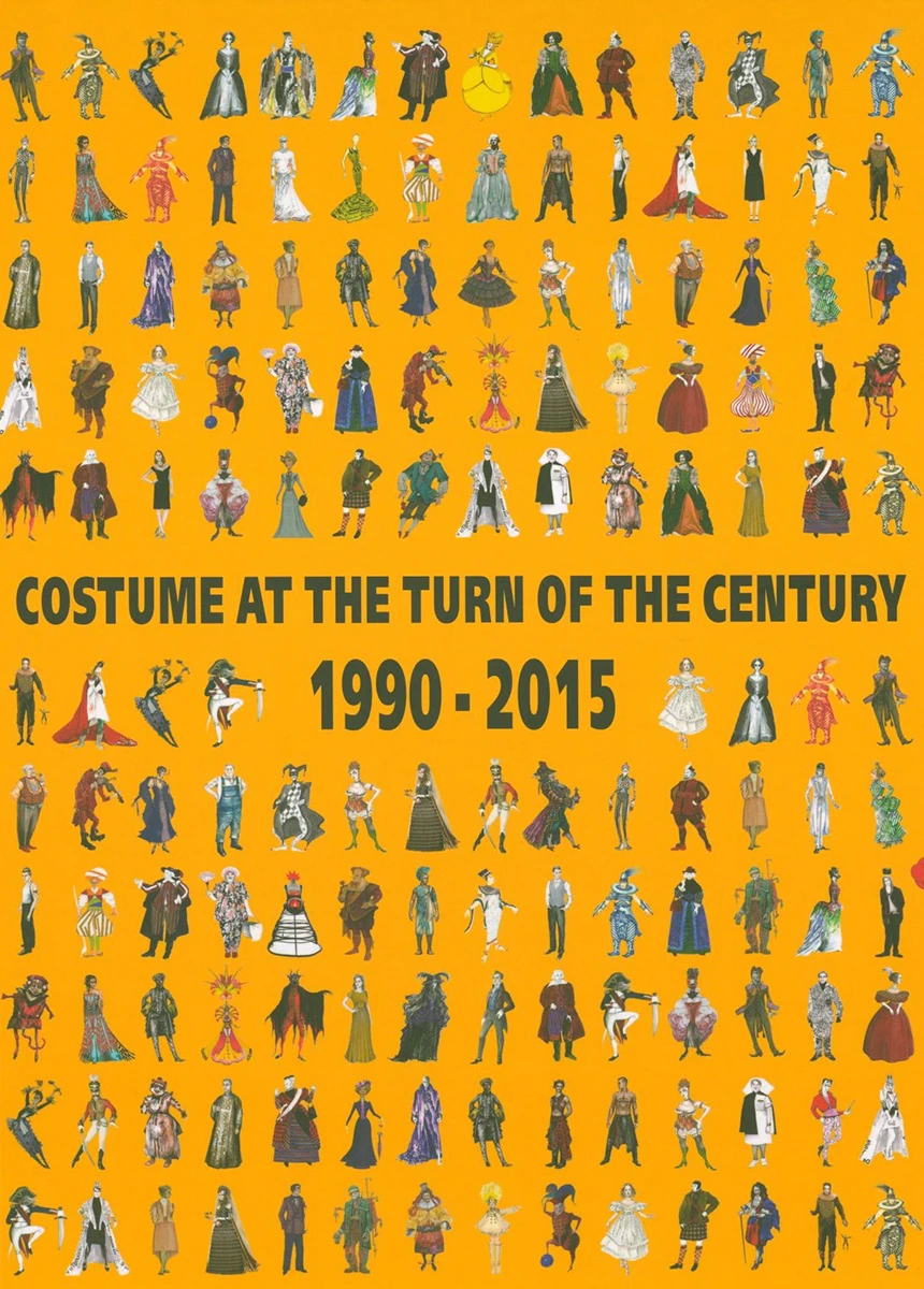 Na okładce książki widnieje kolaż kostiumów teatralnych i scenicznych z różnych epok i stylów oraz tytuł publikacji