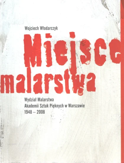 Na tle przypominającym pożółkłą kartkę widnieje duży, nieforemny czerwony tytuł książki