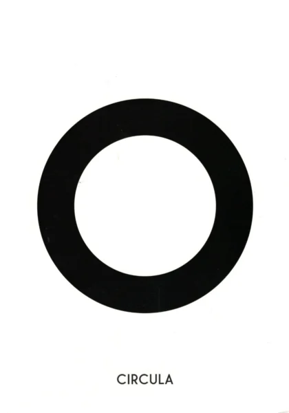 Na białym tle znajduje się czarny okrąg oraz napis CIRCULA