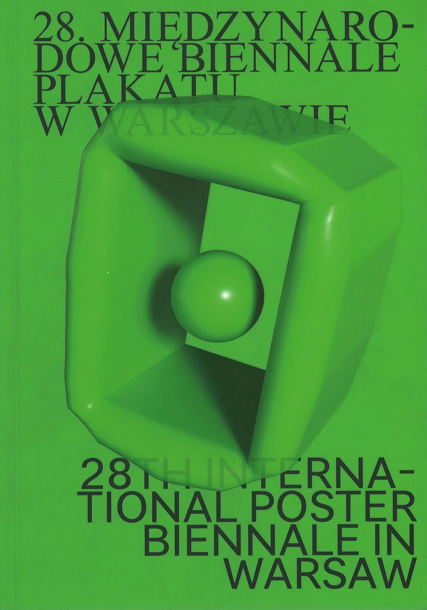 Na zielonym tle widać czarny tytuł '28. Międzynarodowe Biennale Plakatu w Warszawie'