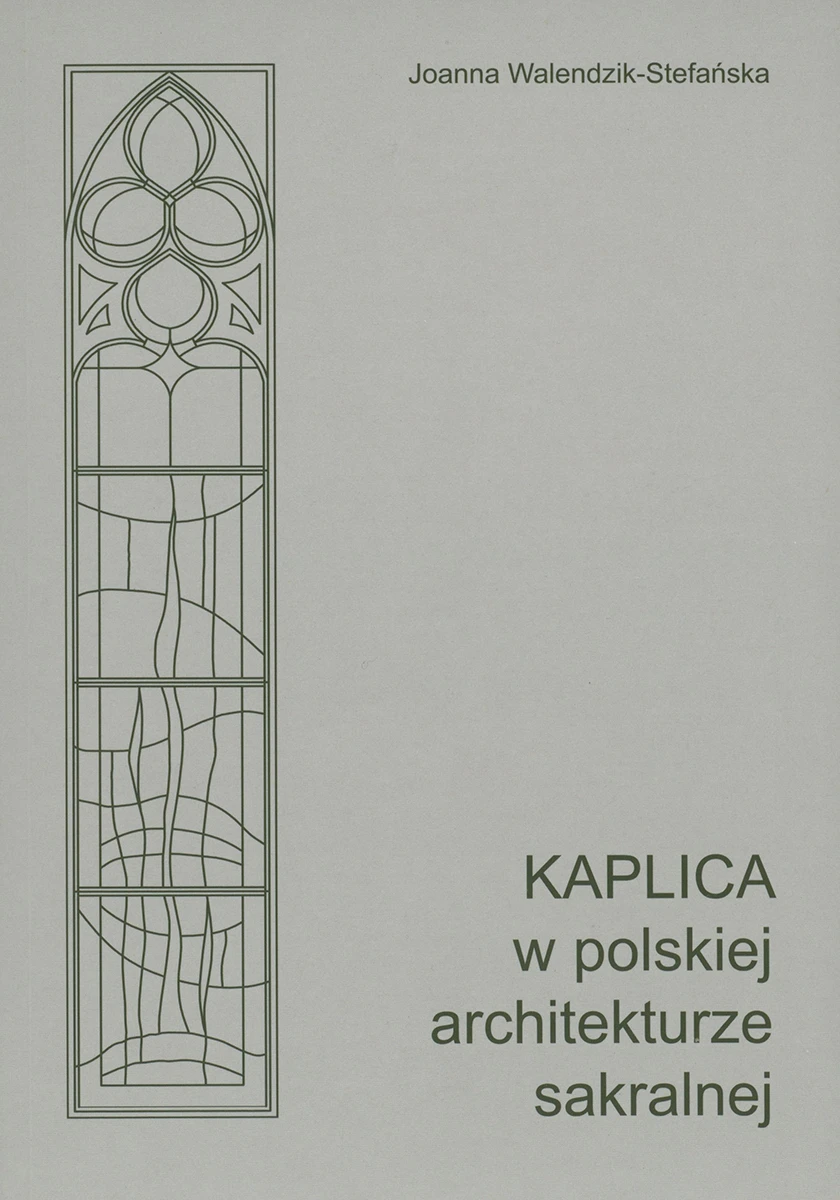 Szara okładka z umieszczoną po lewej stronie smukłą grafiką okna witrażowego