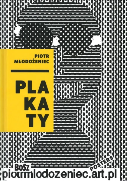 biało czarne tło i napis Piotr Młodożeniec. Plakaty