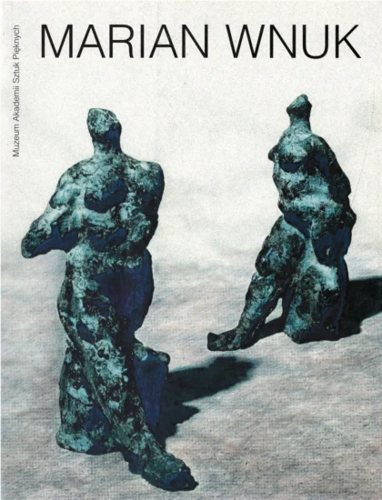 Na jasnej okładce widoczne są dwie ciemne rzeźby przypominające muskularne sylwetki ludzi