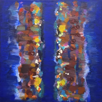 Kompozycja abstrakcyjna na niebieskim tle